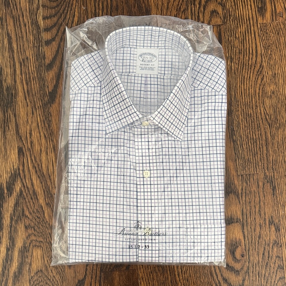Brooks Brothers Men's Blue and Purple and White Grid Shirt